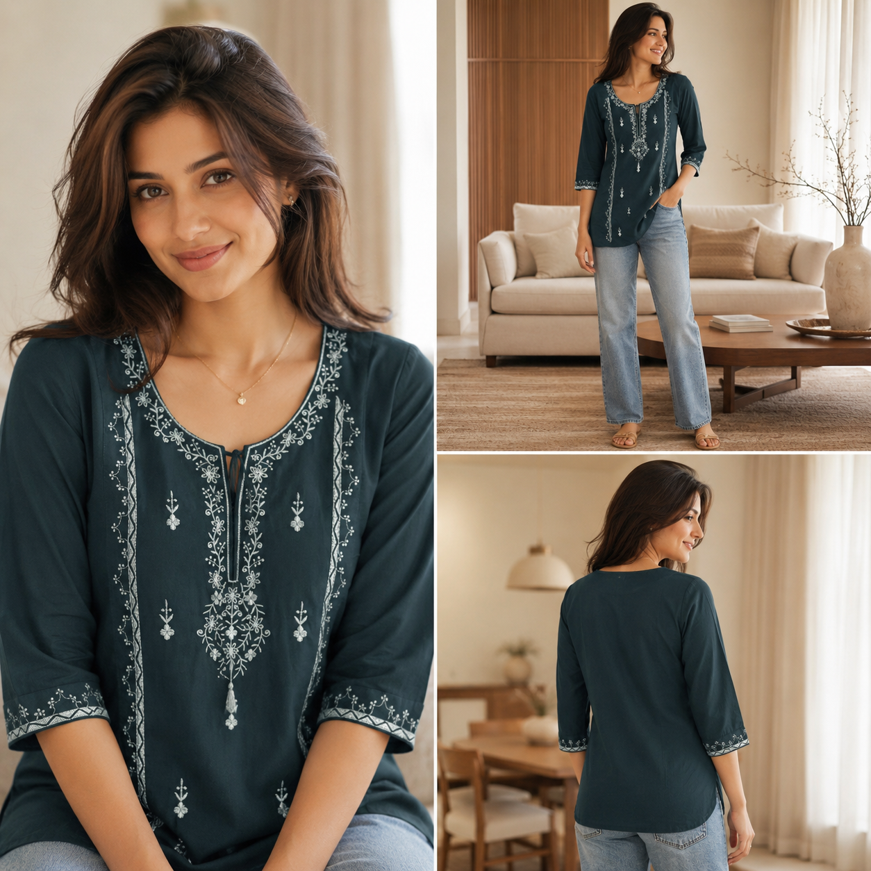 Indigo Blue Geometric A-Line Tunic