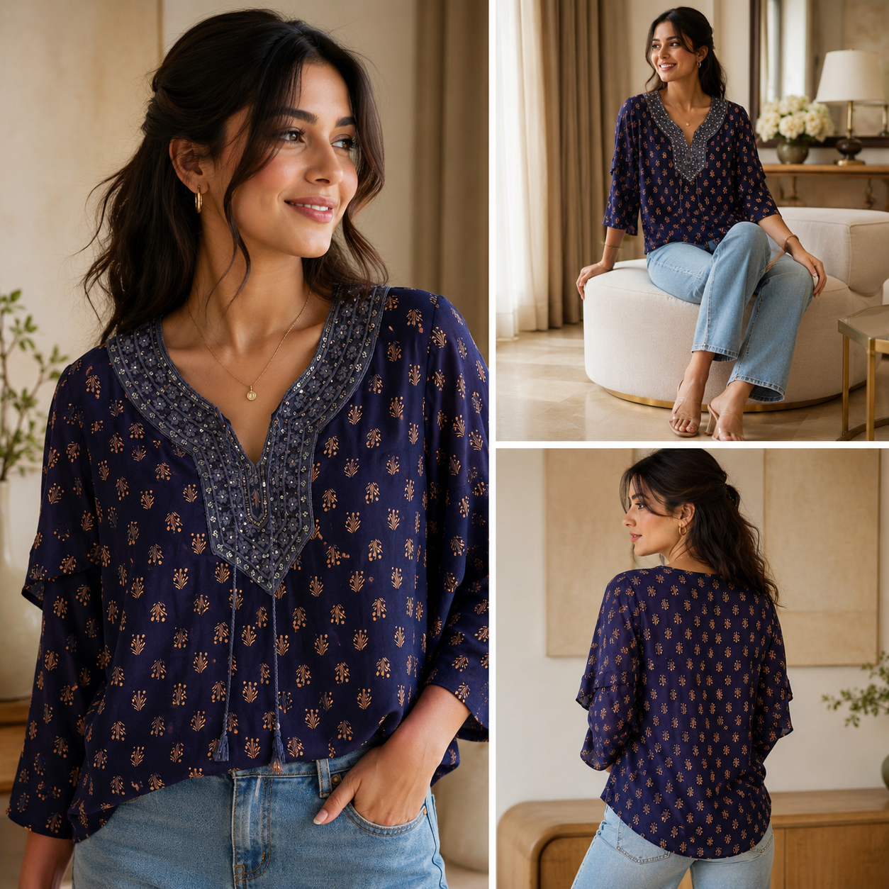 Ochre Mustard Geometric Lattice Tunic