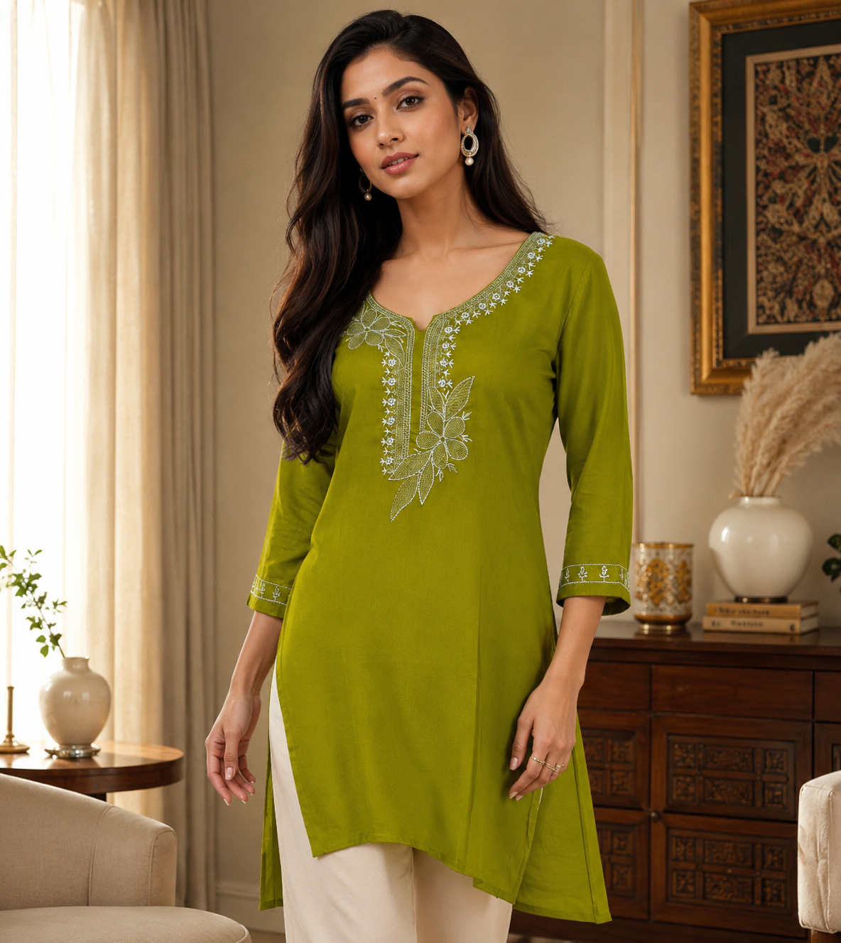 Deep Teal Diamond Lattice Tunic Kurti
