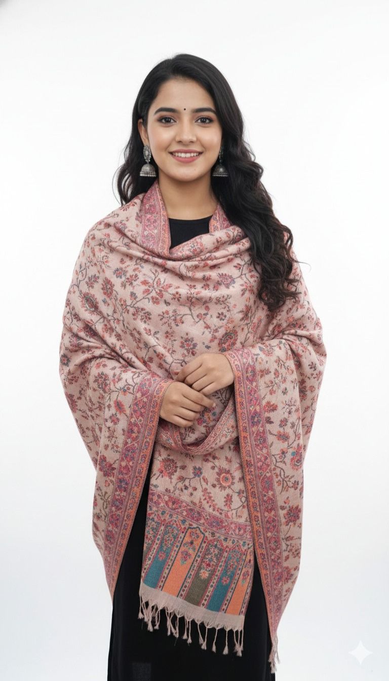 Women’s Floral Woven Shawl with Decorative Border & Tassels