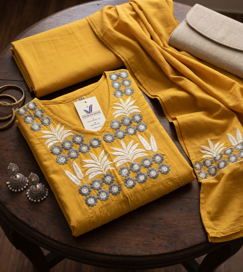 Mustard Yellow Embroidered Kurta Set with Dupatta