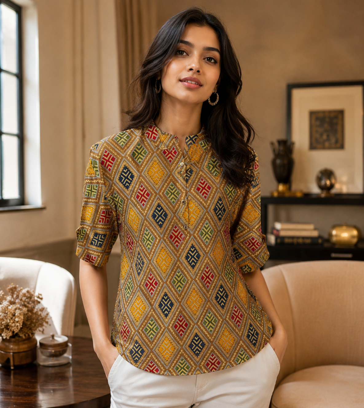 Deep Navy Ornate Paisley Tunic