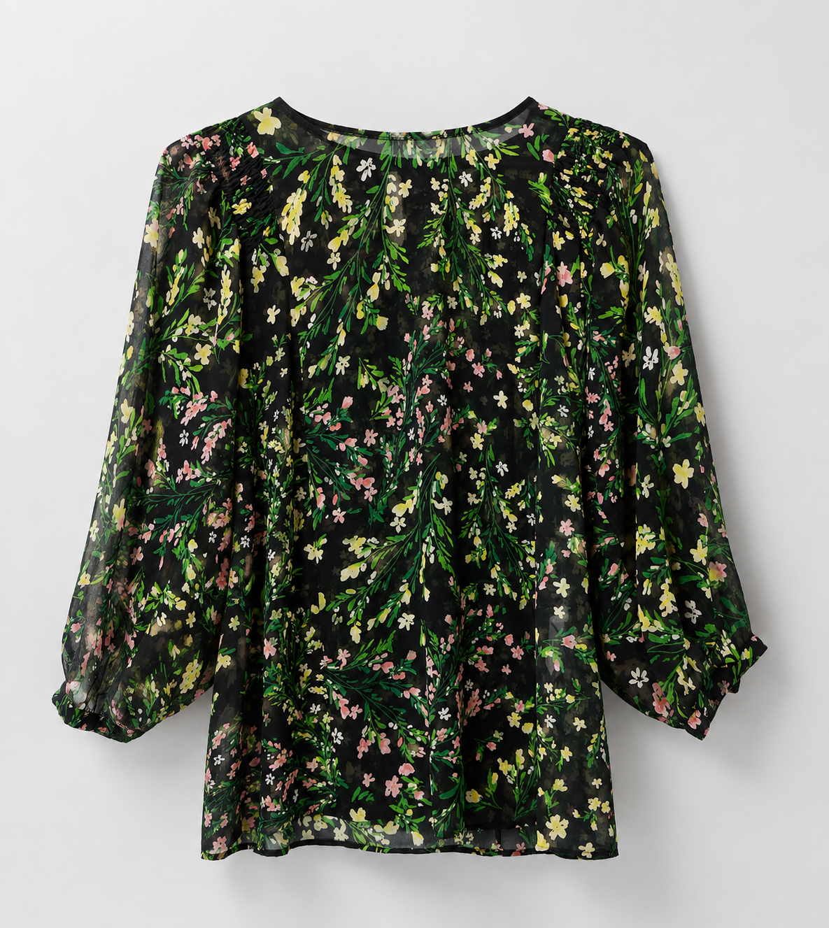 Midnight Botanical Print Chiffon Peplum Top