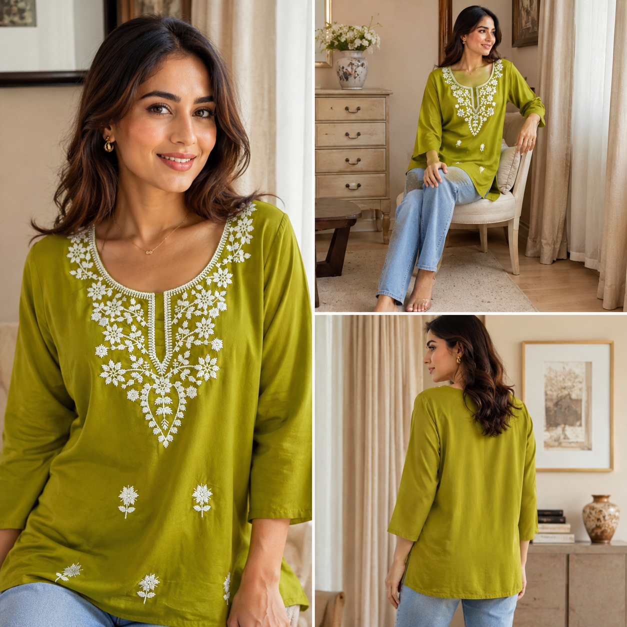 Sage Green Abstract Geometric Tunic
