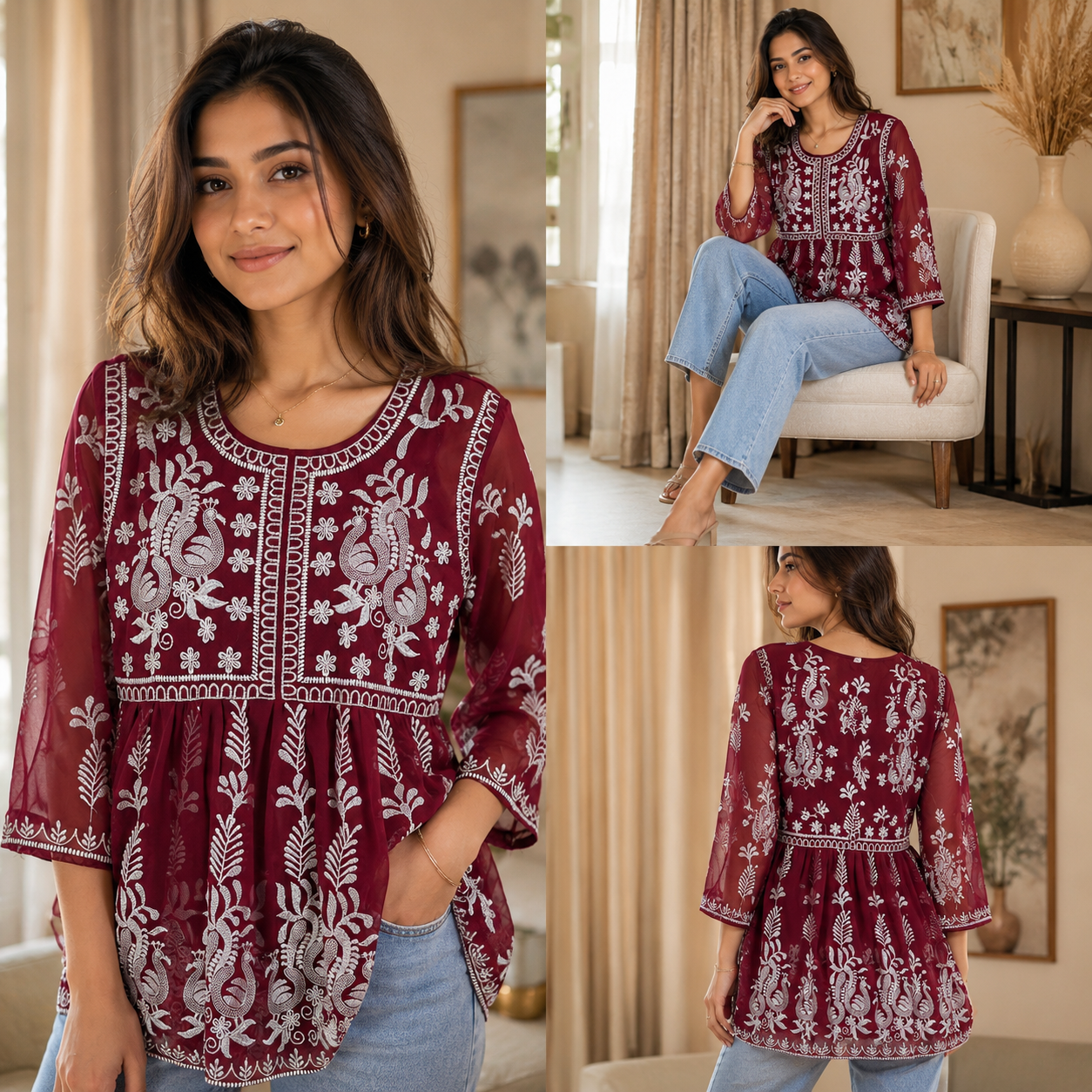 Deep Maroon Ornate Paisley Tunic Top