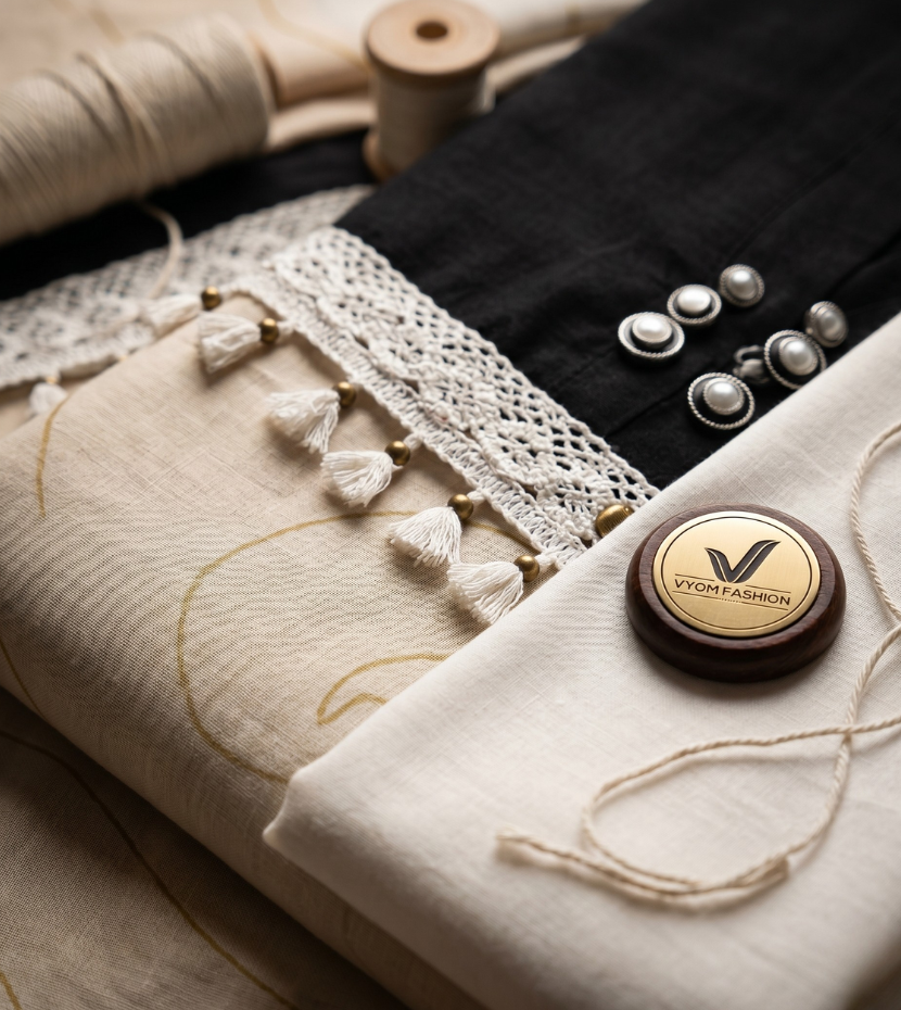 Black High-Low Kaftan Tunic Set with Lace-Trimmed Dupatta