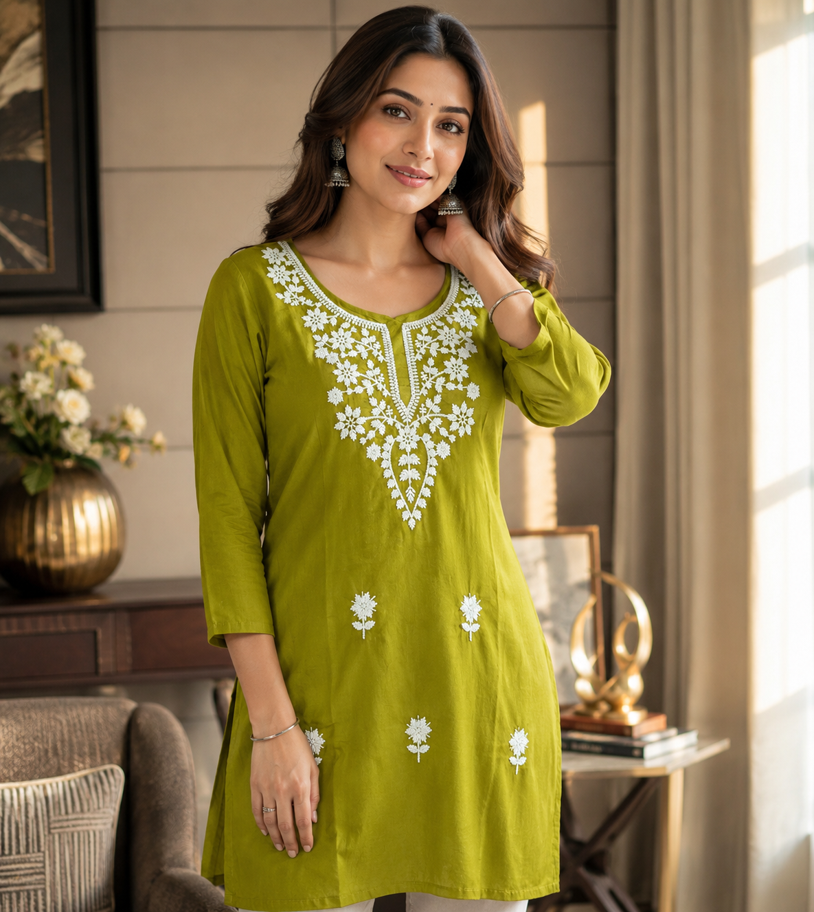 Sage Green Abstract Geometric Tunic