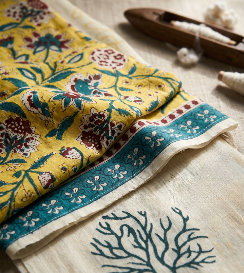 Vibrant Mustard Floral Vine Unstitched Suit Material with Dupatta