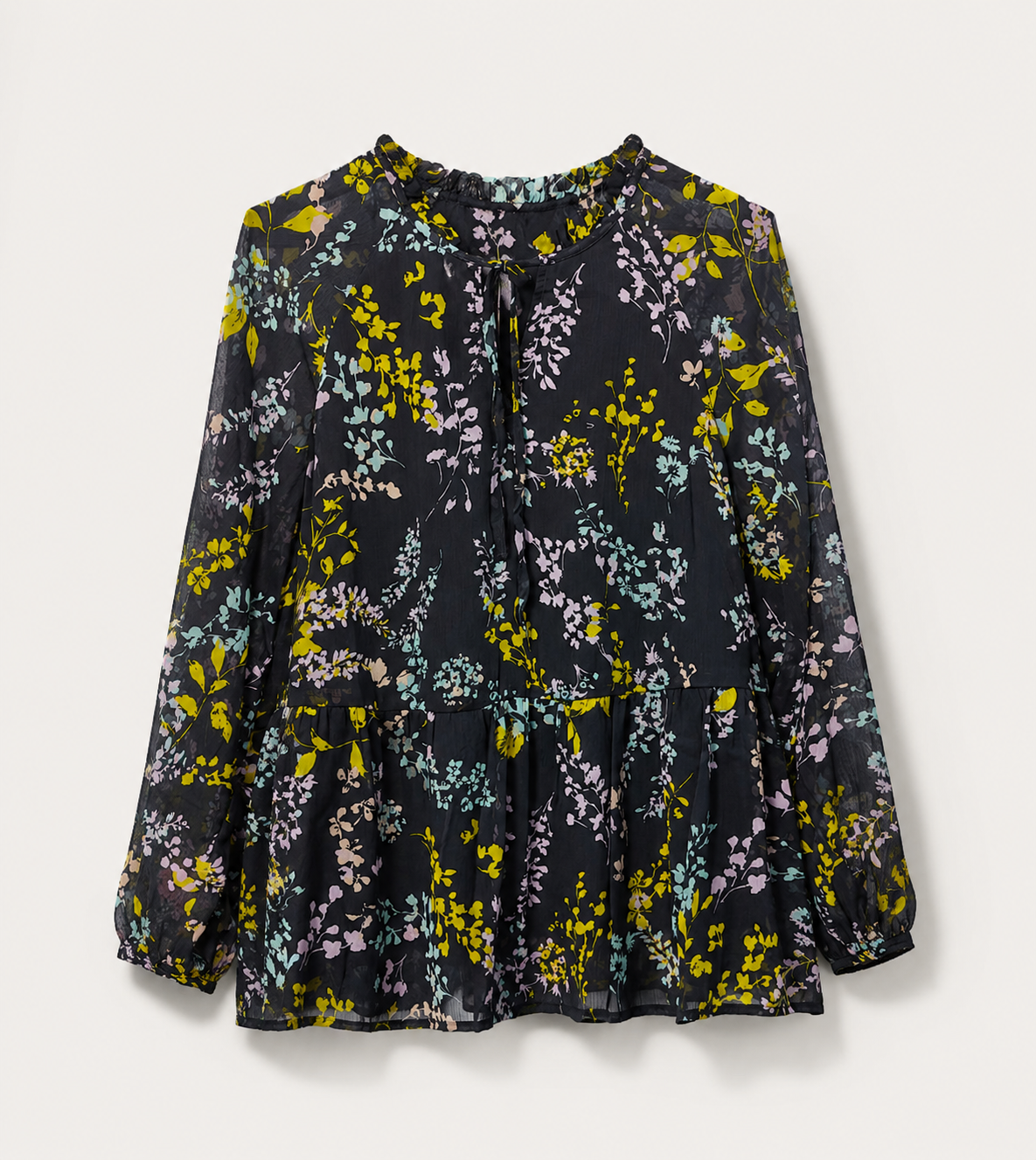 Black Crinkle Texture Tunic with Gold Abstract Embroidery
