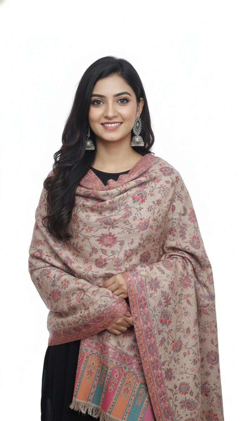Floral Patterned Women’s Shawl with Decorative Border