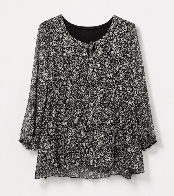 Dark Bloom Lily Print Flutter Blouse