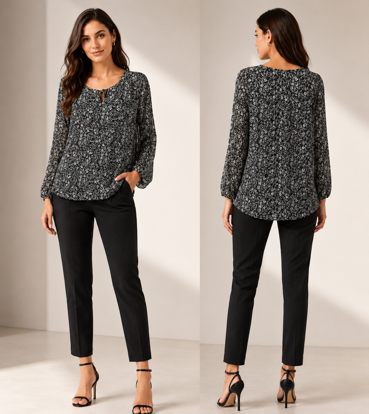 Dark Bloom Lily Print Flutter Blouse