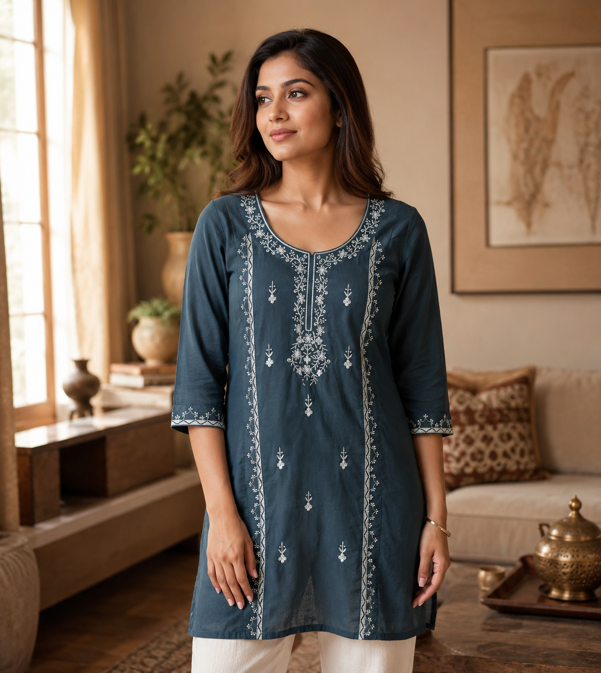 Indigo Blue Geometric A-Line Tunic
