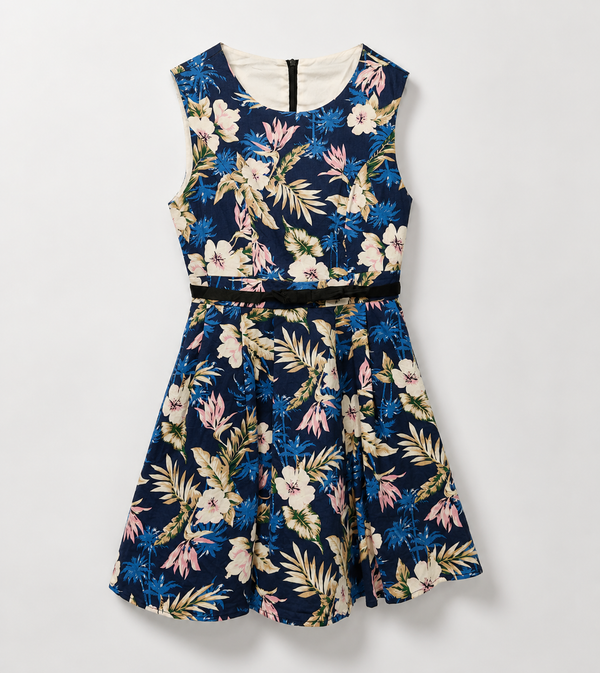 Cobalt Blue & Yellow Floral Colorblock Dress