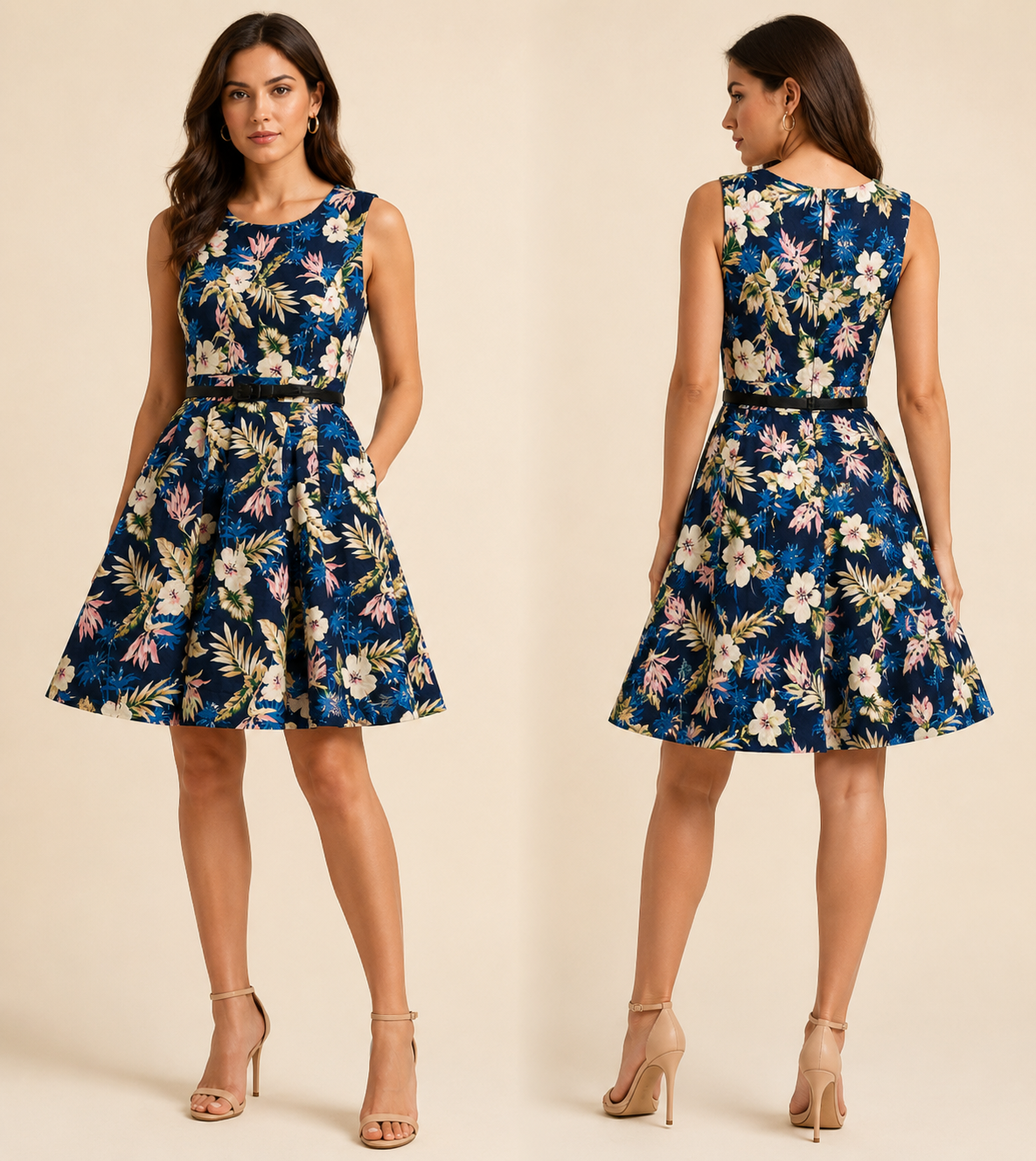 Cobalt Blue & Sunny Yellow Floral Colorblock Dress
